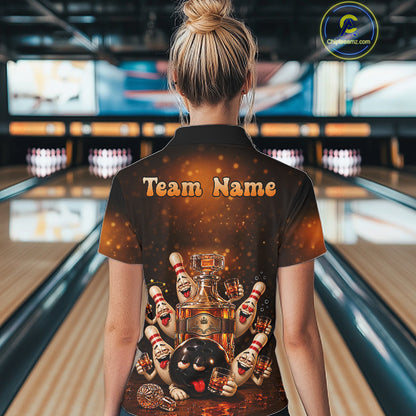 Funny Drunk Bowling Pins Whiskey Vintage Bowling Shirts For Women Custom Bowling Team Jersey TDM7915