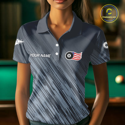 Personalized Billiard US Flag 8 Ball Pool Shirt For Women, Billiard Team Jersey Polo & 1/4 Zip TDM5217