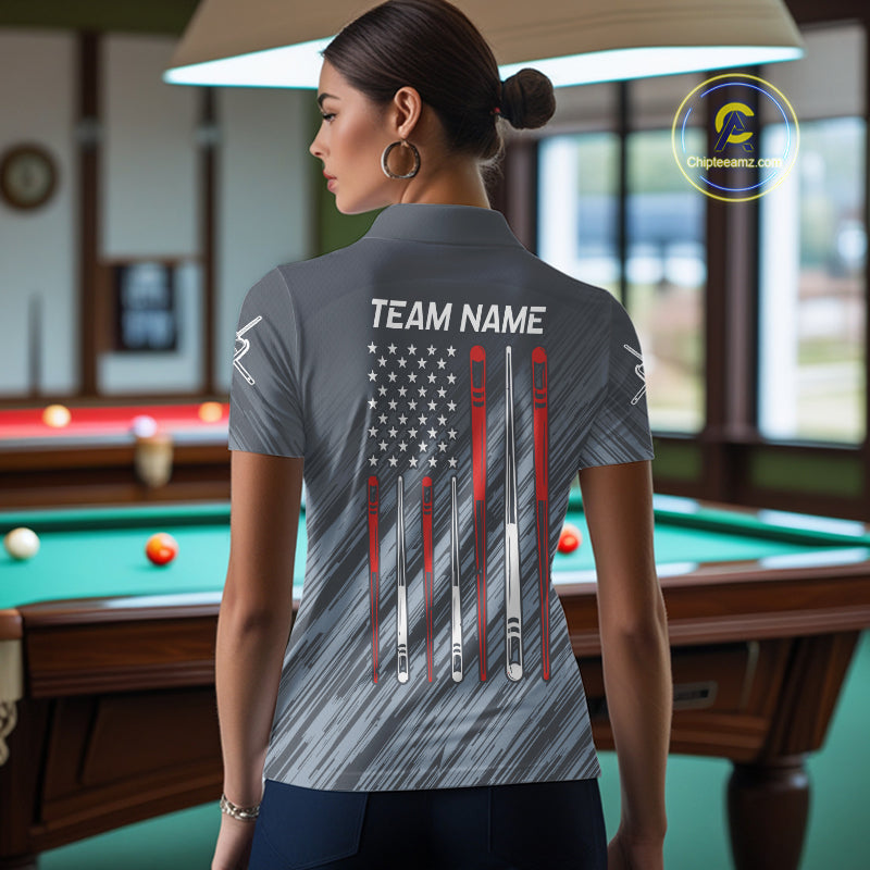 Personalized Billiard US Flag 9 Ball Pool Shirt For Women, Billiard Team Jersey Polo & 1/4 Zip TDM5218