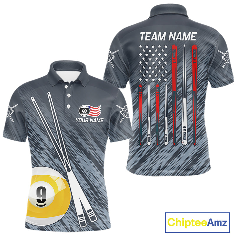 Personalized Billiard US Flag 9 Ball Pool Shirt For Men, Billiard Team Jersey Polo & 1/4 Zip TDM5218