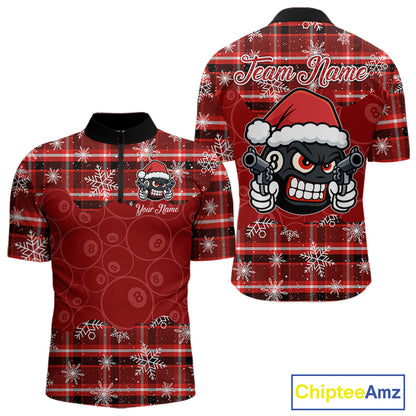 Funny Santa 8 Ball Pool Men's Billiard Shirt Custom Red Plaid Snowflake Christmas Billiard Jersey TDM5223
