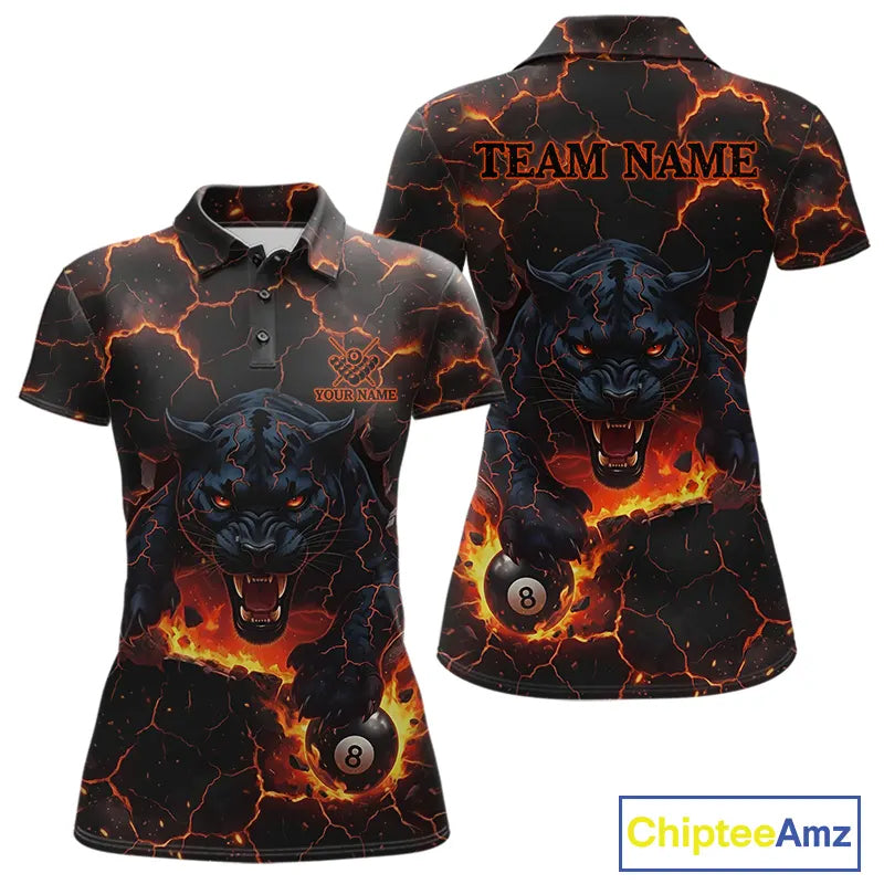 Orange 8 Ball Panther Fire Billiard Shirt For Women Custom Pool Team Shirt, Billiard League Jersey TDM5483