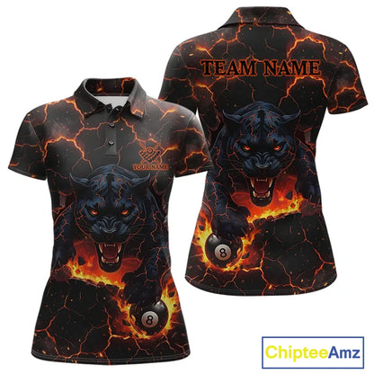 Orange 8 Ball Panther Fire Billiard Shirt For Women Custom Pool Team Shirt, Billiard League Jersey TDM5483