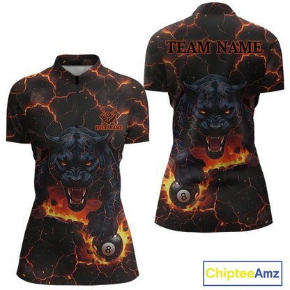 Orange 8 Ball Panther Fire Billiard Shirt For Women Custom Pool Team Shirt, Billiard League Jersey TDM5483