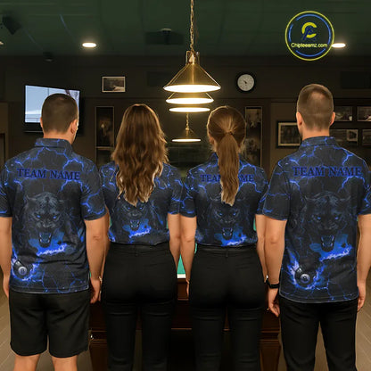 Blue 8 Ball Panther Fire Billiard Shirt For Men Custom Pool Team Shirt, Billiard League Jersey TDM5484