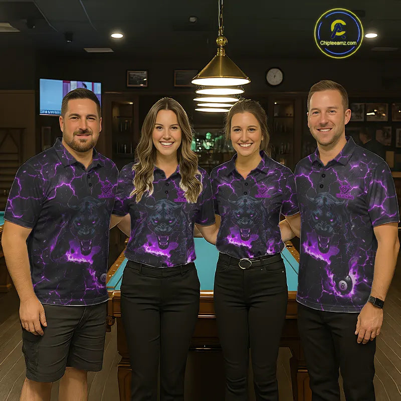 Purple 8 Ball Panther Fire Billiard Shirt For Men Custom Pool Team Shirt, Billiard League Jersey TDM5485