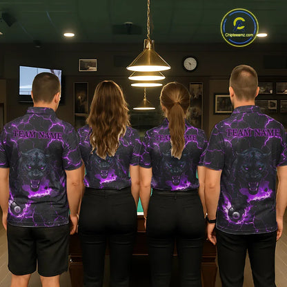 Purple 8 Ball Panther Fire Billiard Shirt For Men Custom Pool Team Shirt, Billiard League Jersey TDM5485