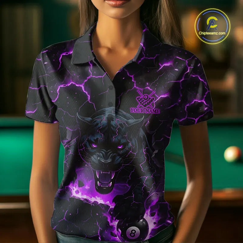 Purple 8 Ball Panther Fire Billiard Shirt For Women Custom Pool Team Shirt, Billiard League Jersey TDM5485