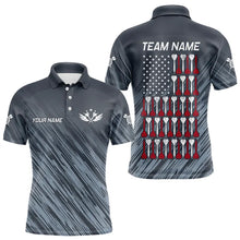 Load image into Gallery viewer, American Flag Grey Grunge Darts Polo &amp; Quarter Zip Custom Dart Shirts For Men Patriotic Dart Jersey TDM3587