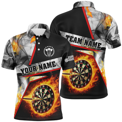 Personalized Darts Flame Grey Smoke Men Darts Polo Shirts Custom Dart League Shirts, Darts Jerseys TDM1257