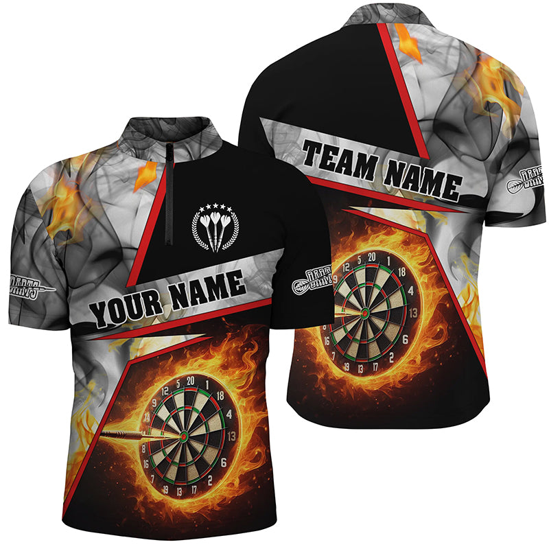 Personalized Darts Flame Grey Smoke Men Quarter-Zip Shirt Custom Dart Jerseys League Shirt TDM1257
