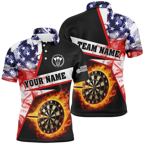 Personalized Darts Flame US Flag Smoke Men Darts Polo Shirt Custom Dart League Shirts, Dart Jerseys TDM1258