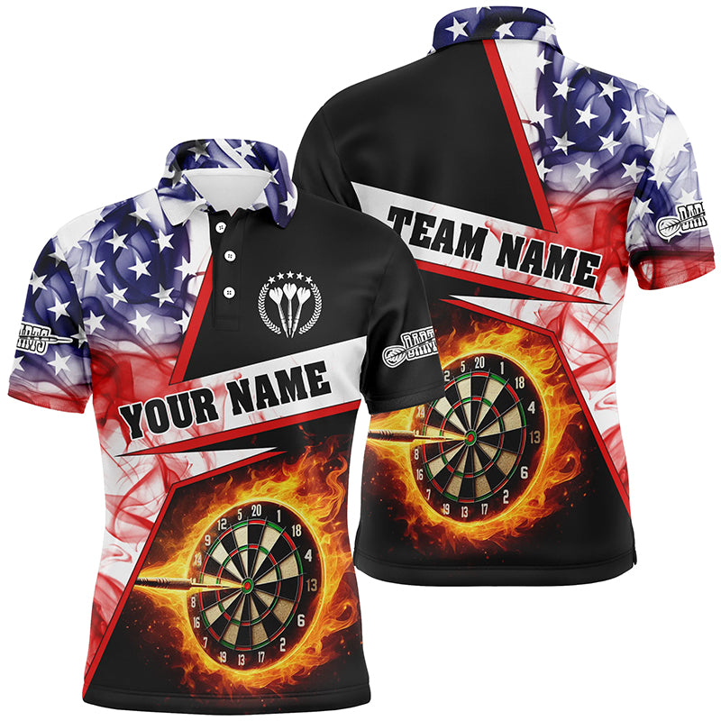 Personalized Darts Flame US Flag Smoke Men Darts Polo Shirt Custom Dart League Shirts, Dart Jerseys TDM1258