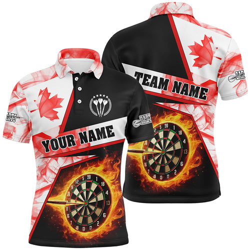 Personalized Darts Flame Canada Flag Smoke Men Polo Shirts Custom Dart League Shirts, Darts Jerseys TDM1259