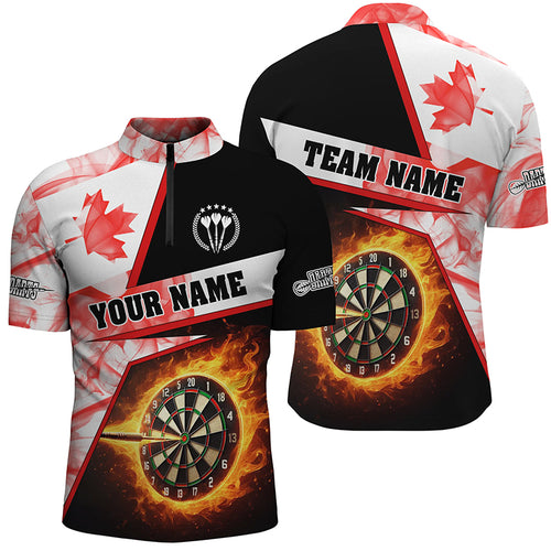 Personalized Darts Flame Canada Flag Smoke Men Quarter-Zip Shirt, Dart Jerseys League Shirts TDM1259