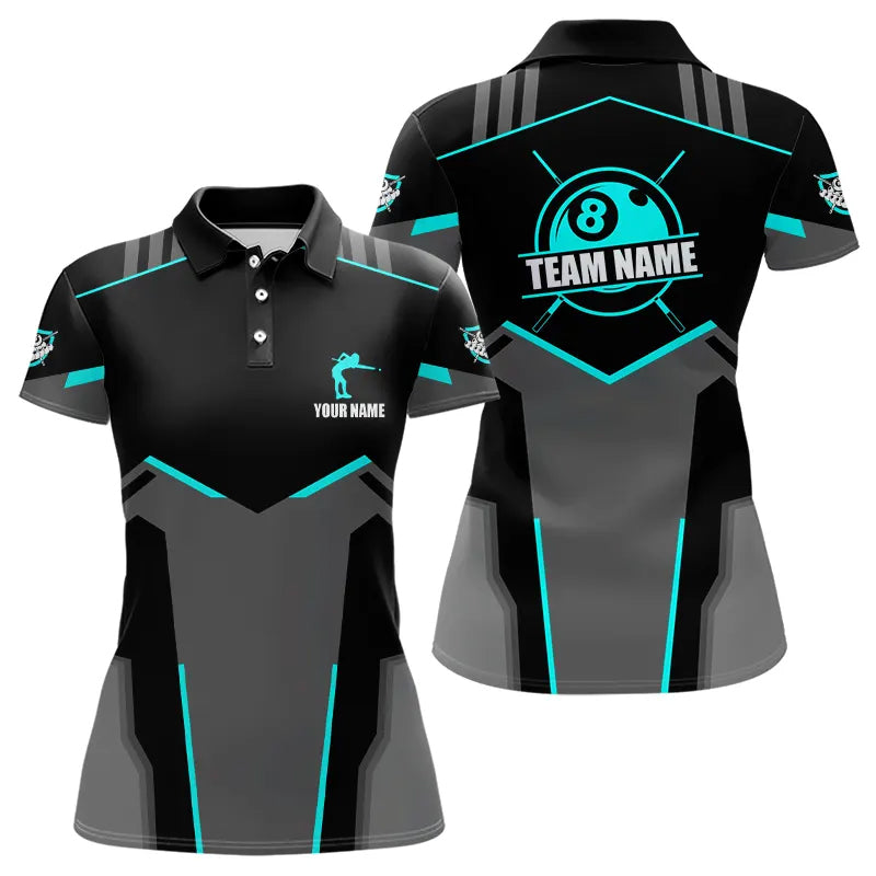 Billiard Jerseys For Women Custom Polo & 1/4 Zip Billiard Shirts, Team Pooler Short Sleeve |Turquoise TDM3741