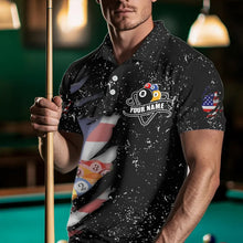 Load image into Gallery viewer, Personalized Grunge Black American Flag Billiard Shirts For Men Custom 8 Ball Pool Billiard Jersey TDM3743