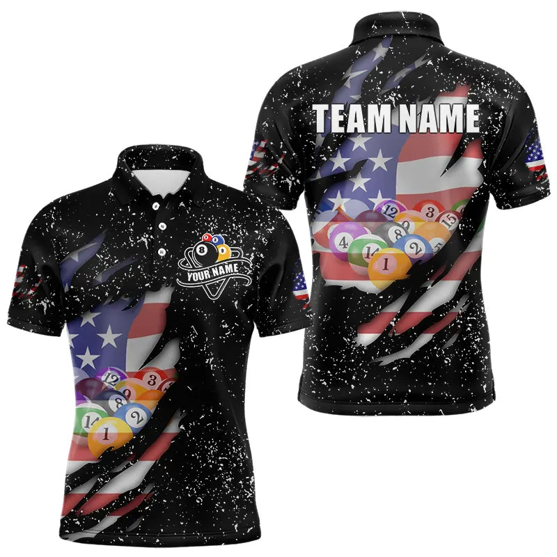 Personalized Grunge Black American Flag Billiard Shirts For Men Custom 8 Ball Pool Billiard Jersey TDM3743
