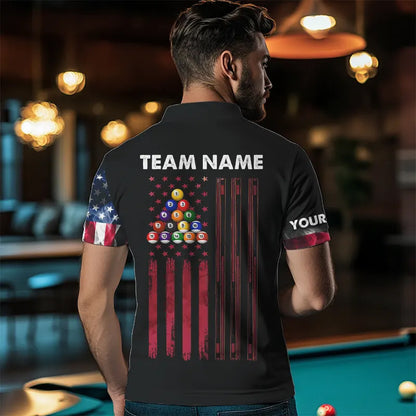 Personalized US Flag Smoke 8 Ball Pool Billiard Shirt For Men Custom Patriotic Billiard Team Jersey TDM3744