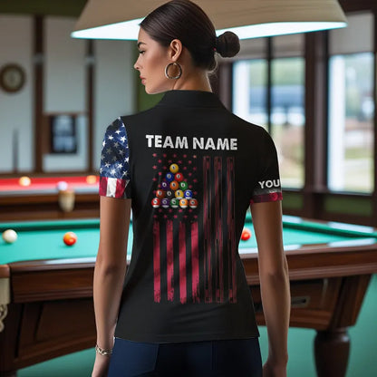 Personalized US Flag Smoke 8 Ball Pool Billiard Shirt For Women Custom Patriotic Billiard Team Jersey TDM3744