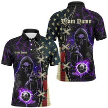 Load image into Gallery viewer, Purple Death Skeleton Lightning US Flag Billiard Shirts For Men, Patriotic Team League Pool Jerseys TDM1836