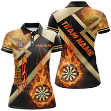 Load image into Gallery viewer, Personalized Gold And Black Dartboard Fire Flame Custom Darts Shirts For Women, Darts Team Jerseys TDM2048