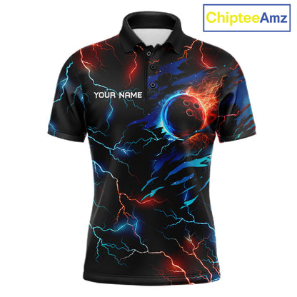 Custom Blue And Red Lightning Eagle Bowling Shirts For Men Custom Bowling League Team Jersey TDM7556