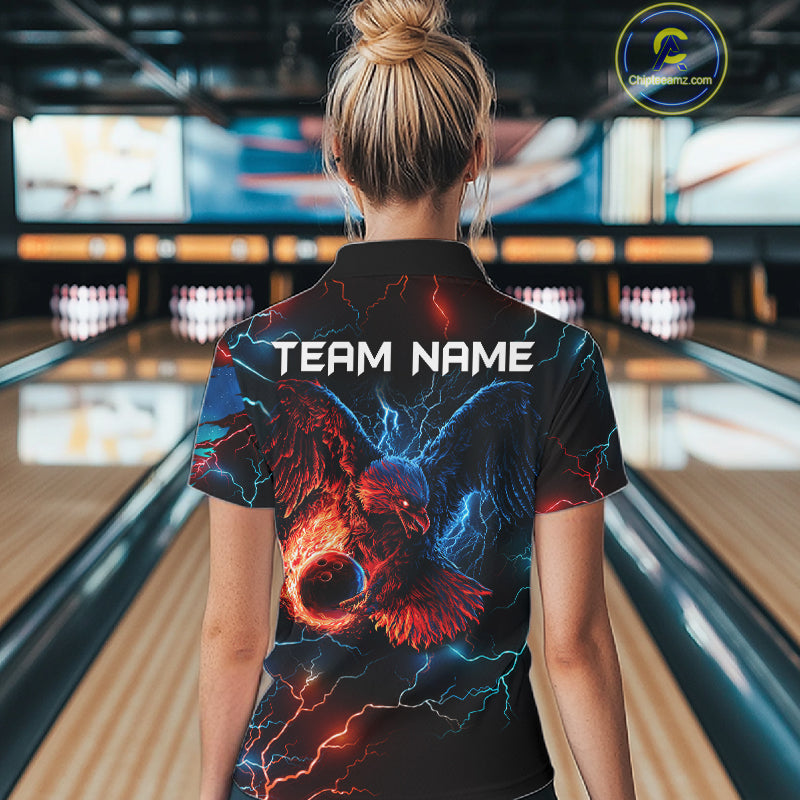 Custom Blue And Red Lightning Eagle Bowling Shirts For Women Custom Bowling League Team Jersey TDM7556