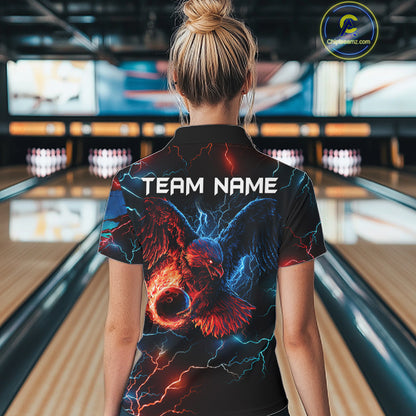 Custom Blue And Red Lightning Eagle Bowling Shirts For Women Custom Bowling League Team Jersey TDM7556