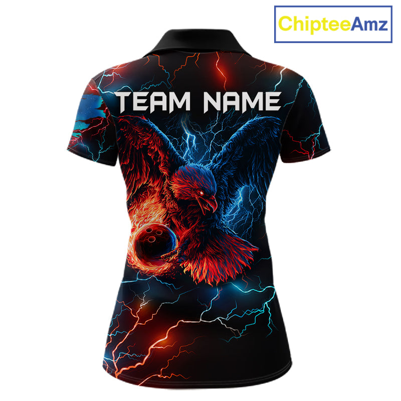 Custom Blue And Red Lightning Eagle Bowling Shirts For Women Custom Bowling League Team Jersey TDM7556