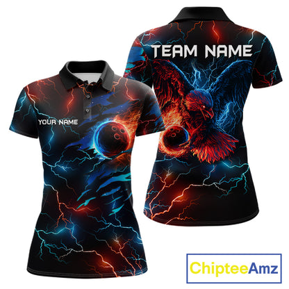 Custom Blue And Red Lightning Eagle Bowling Shirts For Women Custom Bowling League Team Jersey TDM7556
