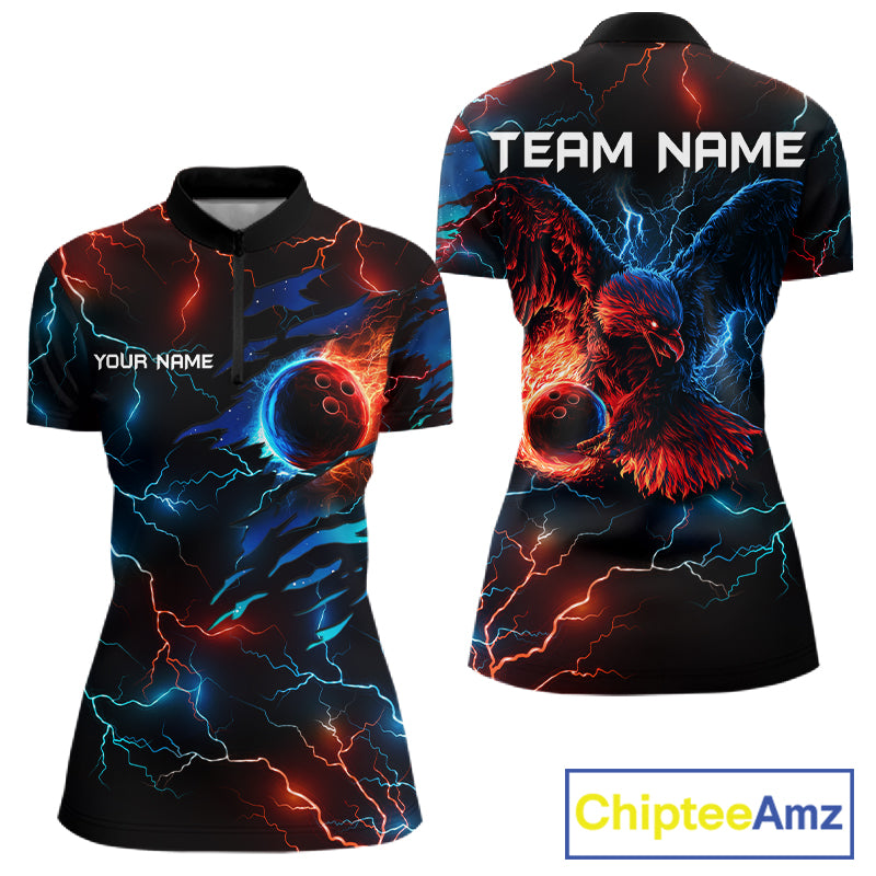 Custom Blue And Red Lightning Eagle Bowling Shirts For Women Custom Bowling League Team Jersey TDM7556