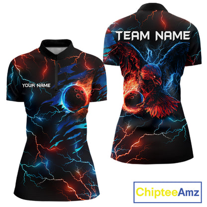 Custom Blue And Red Lightning Eagle Bowling Shirts For Women Custom Bowling League Team Jersey TDM7556