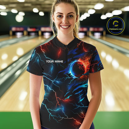 Custom Blue And Red Lightning Eagle Bowling Shirts For Women Custom Bowling League Team Jersey TDM7556