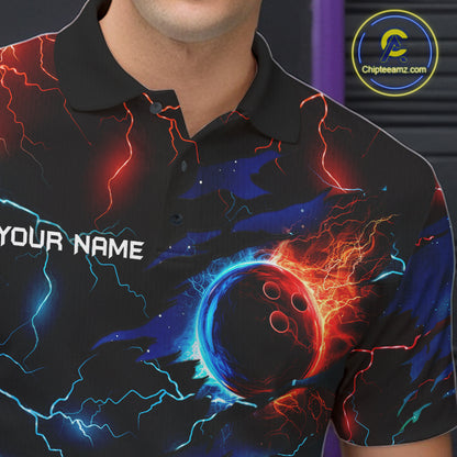 Custom Blue And Red Lightning Cobra Snake Bowling Shirts For Men Custom Bowling League Team Jersey TDM7557
