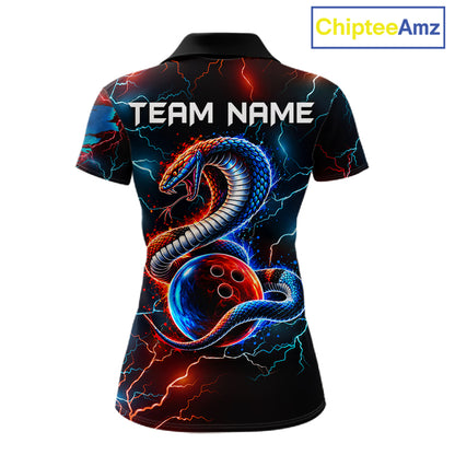 Custom Blue And Red Lightning Cobra Snake Bowling Shirts For Women Custom Bowling League Team Jersey TDM7557