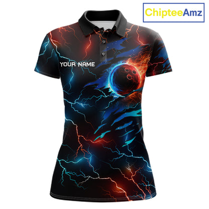 Custom Blue And Red Lightning Cobra Snake Bowling Shirts For Women Custom Bowling League Team Jersey TDM7557