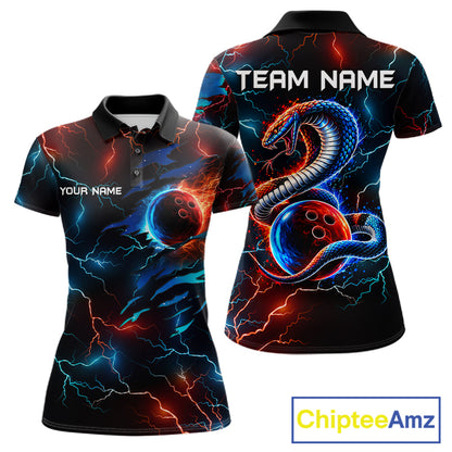 Custom Blue And Red Lightning Cobra Snake Bowling Shirts For Women Custom Bowling League Team Jersey TDM7557