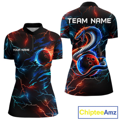 Custom Blue And Red Lightning Cobra Snake Bowling Shirts For Women Custom Bowling League Team Jersey TDM7557