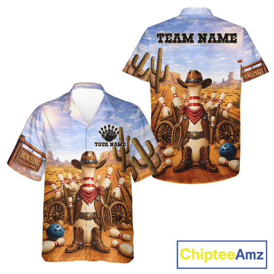 Funny Desert Cowboy Bowling Hawaiian Shirts For Men And Women Custom Bowling League Team Jersey TDM7565