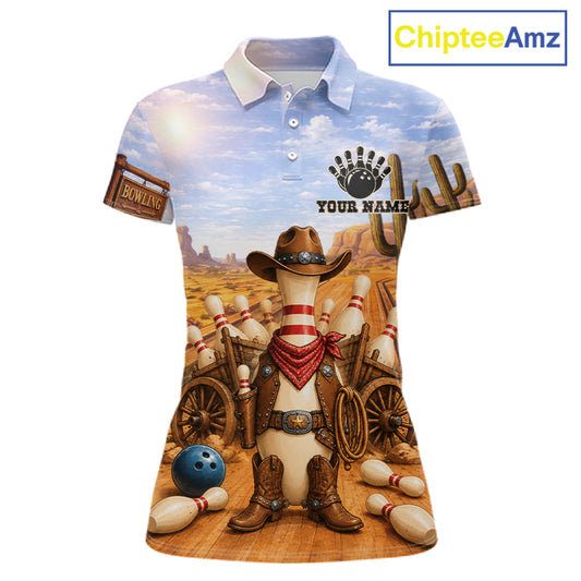 Funny Desert Cowboy Bowling Shirts For Women Custom Bowling League Team Jersey Polo & Quarter Zip TDM7565
