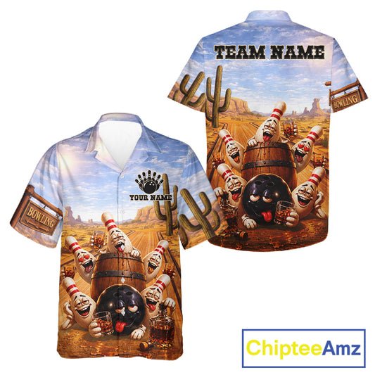 Funny Desert Drunk Bowling Hawaiian Shirts For Men And Women Custom Drinking Bowling Team Jersey TDM7566
