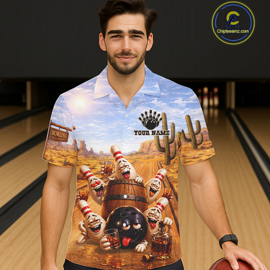 Funny Desert Drunk Bowling Hawaiian Shirts For Men And Women Custom Drinking Bowling Team Jersey TDM7566