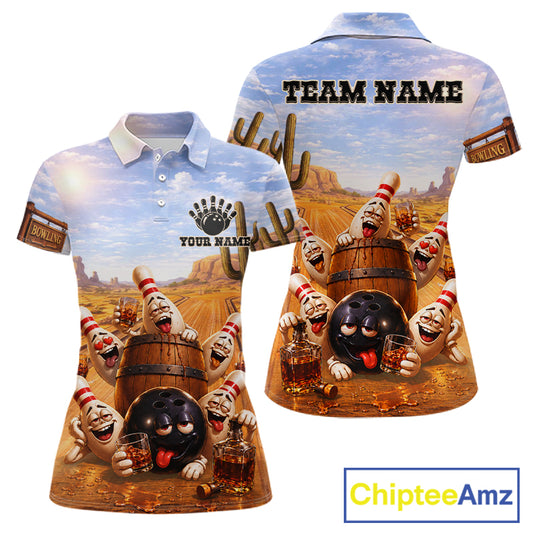 Funny Desert Bowling Pins Drunk Bowling Shirts For Women Custom Drinking Bowling Team Jersey TDM7566