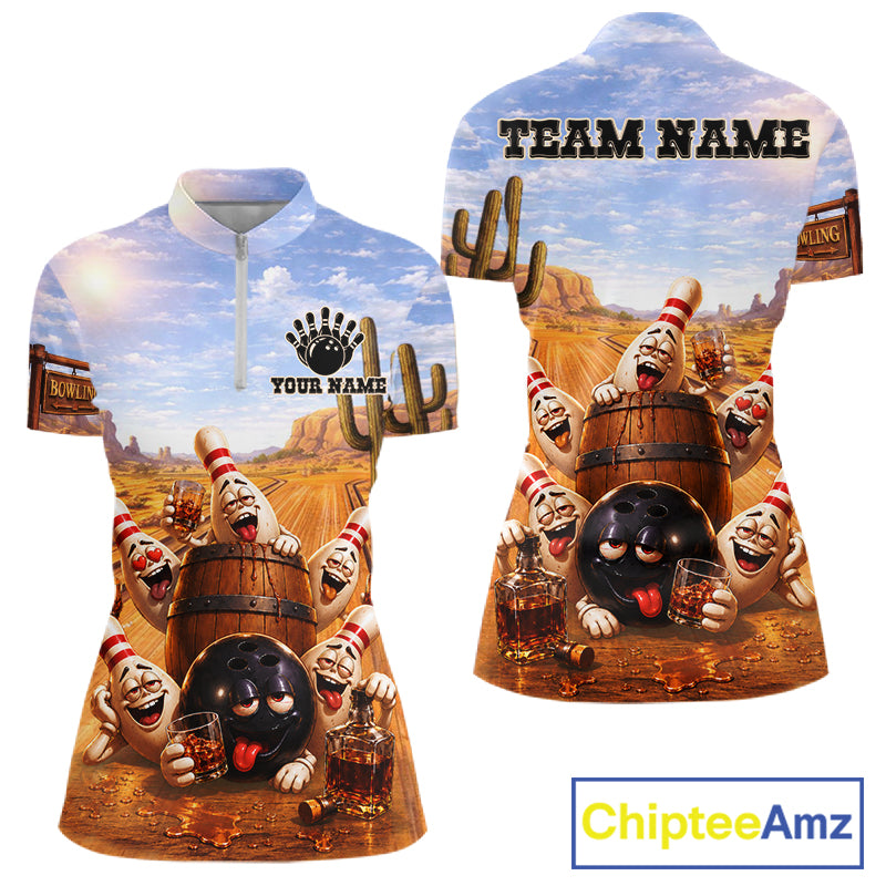 Funny Desert Bowling Pins Drunk Bowling Shirts For Women Custom Drinking Bowling Team Jersey TDM7566