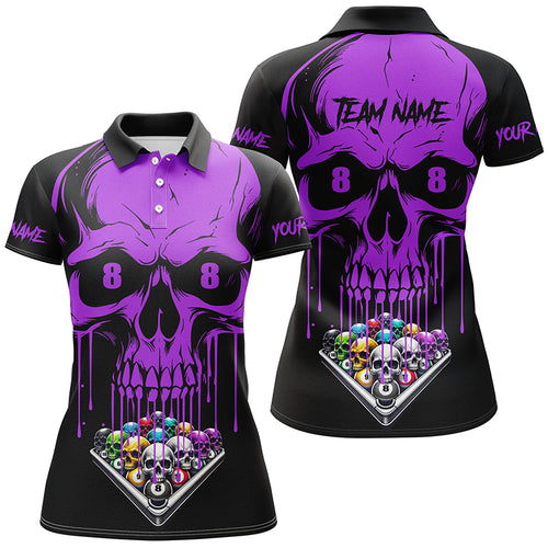 Personalized Skull Billiard Balls Funny Pool Shirts For Women, Unique Billiard Jersey Apparel |Purple TDM2777