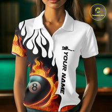 Load image into Gallery viewer, Personalized Orange 8 Ball Fire Flame Women&#39;s Billiard Shirt Custom Pool Team Jersey Polo &amp; 1/4 Zip TDM5229