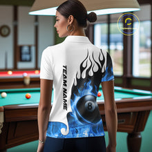 Load image into Gallery viewer, Personalized Blue 8 Ball Fire Flame Women&#39;s Billiard Shirt Custom Pool Team Jersey Polo &amp; 1/4 Zip TDM5230