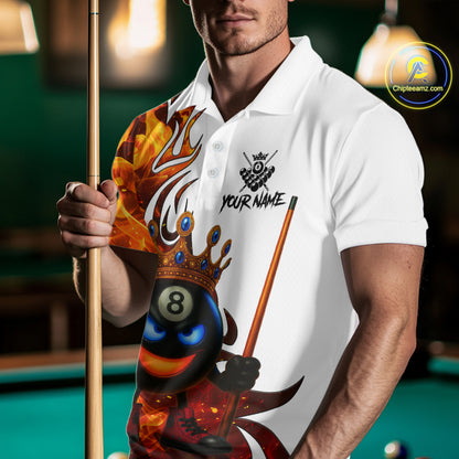 Personalized Orange Funny 8 Ball Crown Flame Billiard Shirt For Men Custom Pool Team Shirt TDM5237