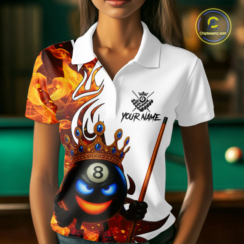 Personalized Orange Funny 8 Ball Crown Flame Billiard Shirt For Women Custom Pool Team Shirt TDM5237